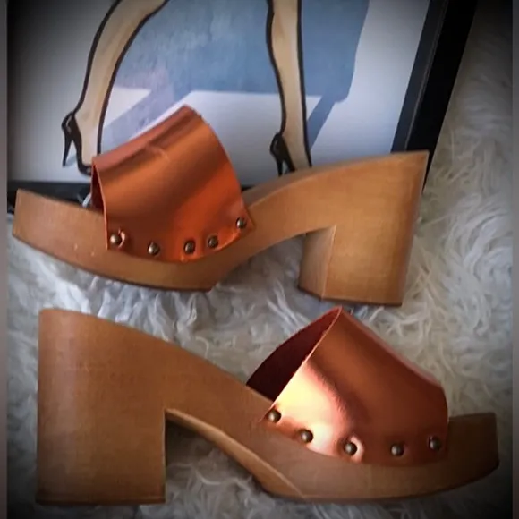Antidoti Zoccoli Leather Open Toe Clog metallic orange Italian size 40 = US 9.5