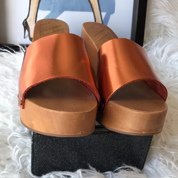 Antidoti Zoccoli Leather Open Toe Clog metallic orange Italian size 40 = US 9.5