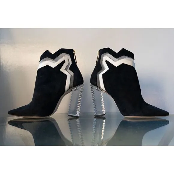 Aperlai Leather Womens Pointed Toe Ankle Bootie Block Heels Black Size EUR 36.5