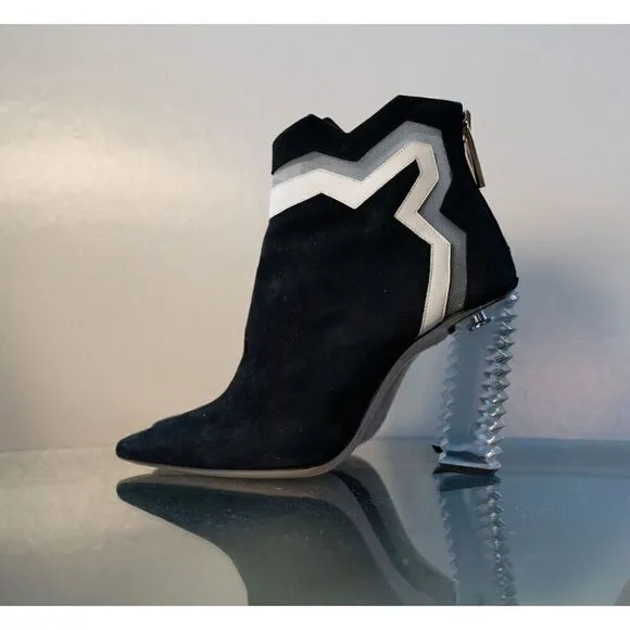 Aperlai Leather Womens Pointed Toe Ankle Bootie Block Heels Black Size EUR 36.5