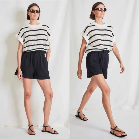 APIECE APART Son Vida Linen Organic Cotton BlendTwill Paper Bag Shorts Black S