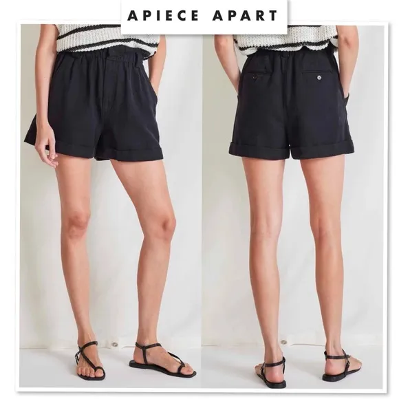 APIECE APART Son Vida Linen Organic Cotton BlendTwill Paper Bag Shorts Black S