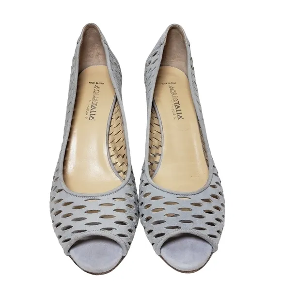 Aquatalia Gray Peep Toe Suede perforated heels  Sz 8