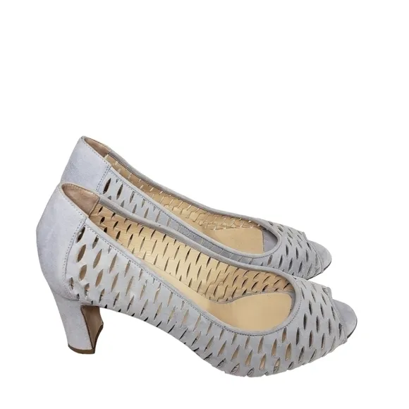 Aquatalia Gray Peep Toe Suede perforated heels  Sz 8
