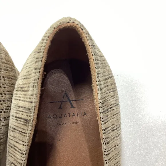 Aquatalia Phoebe Nubuck Suede Striped Tan Brown Block Heels Size 9.5