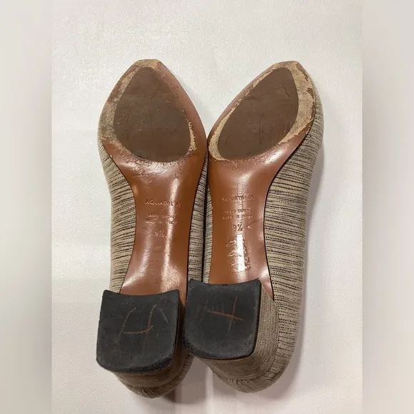 Aquatalia Phoebe Nubuck Suede Striped Tan Brown Block Heels Size 9.5