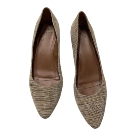 Aquatalia Phoebe Nubuck Suede Striped Tan Brown Block Heels Size 9.5