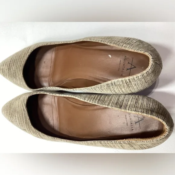 Aquatalia Phoebe Nubuck Suede Striped Tan Brown Block Heels Size 9.5