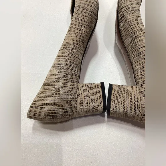Aquatalia Phoebe Nubuck Suede Striped Tan Brown Block Heels Size 9.5