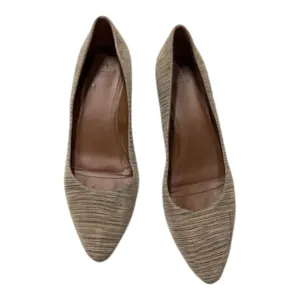 Aquatalia Phoebe Nubuck Suede Striped Tan Brown Block Heels Size 9.5