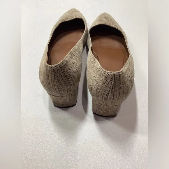 Aquatalia Phoebe Nubuck Suede Striped Tan Brown Block Heels Size 9.5