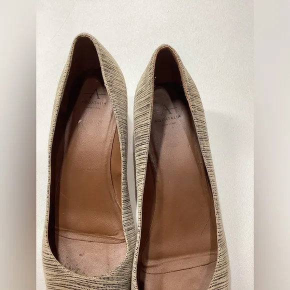 Aquatalia Phoebe Nubuck Suede Striped Tan Brown Block Heels Size 9.5