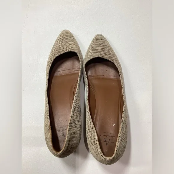 Aquatalia Phoebe Nubuck Suede Striped Tan Brown Block Heels Size 9.5