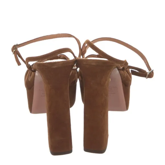Aquazzura Baba Cognac Suede Platform Sandal Heels Pumps