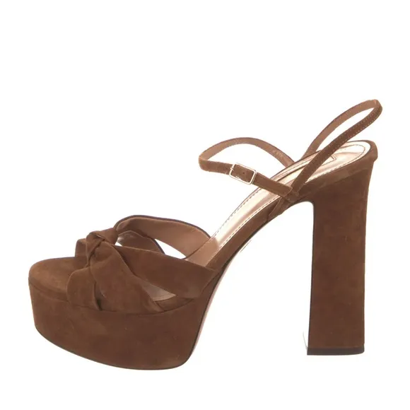 Aquazzura Baba Cognac Suede Platform Sandal Heels Pumps