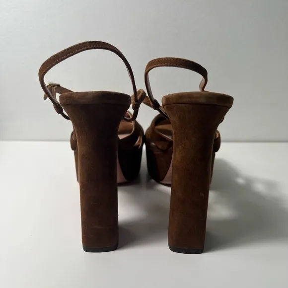 Aquazzura Baba Cognac Suede Platform Sandal Heels Pumps