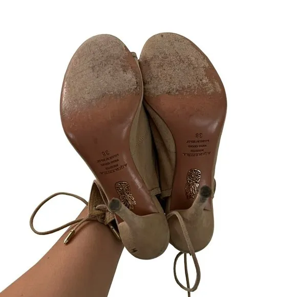 Aquazzura Firenze Womens Tan Camel Suede Nomad Caged Open Toe Heels Size 7
