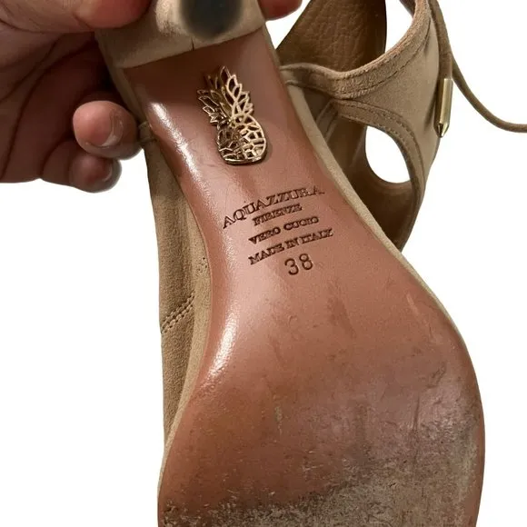 Aquazzura Firenze Womens Tan Camel Suede Nomad Caged Open Toe Heels Size 7