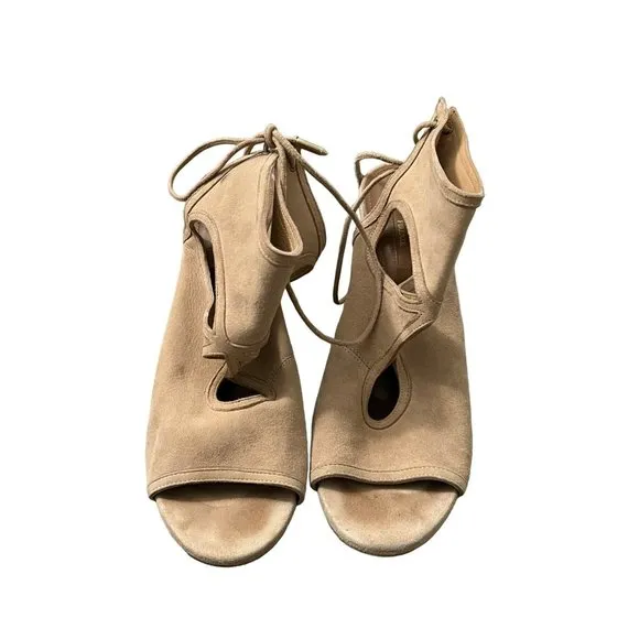 Aquazzura Firenze Womens Tan Camel Suede Nomad Caged Open Toe Heels Size 7