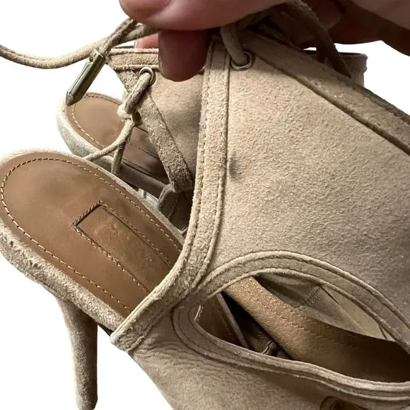 Aquazzura Firenze Womens Tan Camel Suede Nomad Caged Open Toe Heels Size 7