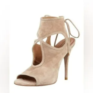 Aquazzura Firenze Womens Tan Camel Suede Nomad Caged Open Toe Heels Size 7