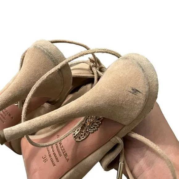 Aquazzura Firenze Womens Tan Camel Suede Nomad Caged Open Toe Heels Size 7