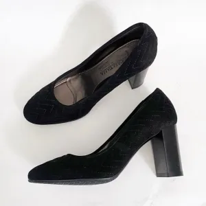 Aquitalia Black Quilted Round Toe Block Heels Black Size 6