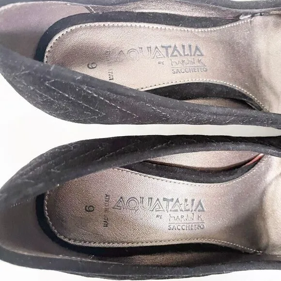 Aquitalia Black Quilted Round Toe Block Heels Black Size 6