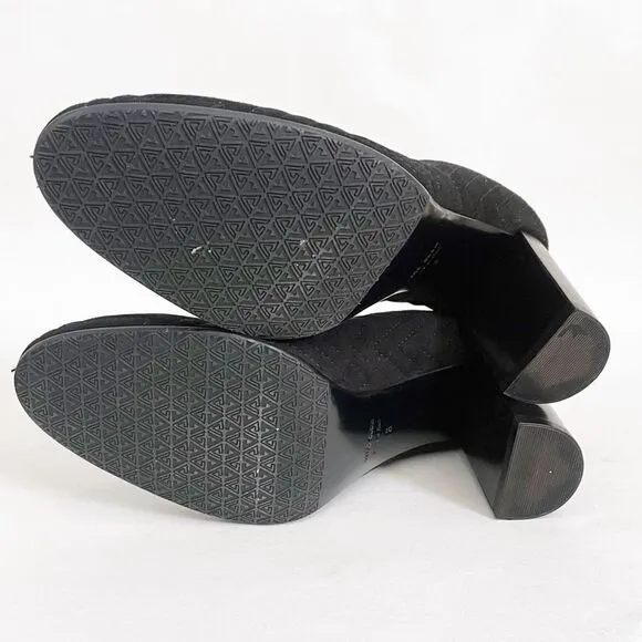 Aquitalia Black Quilted Round Toe Block Heels Black Size 6