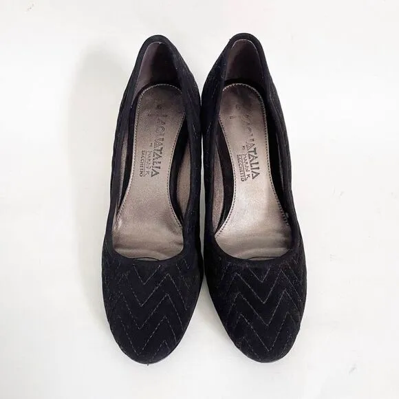 Aquitalia Black Quilted Round Toe Block Heels Black Size 6