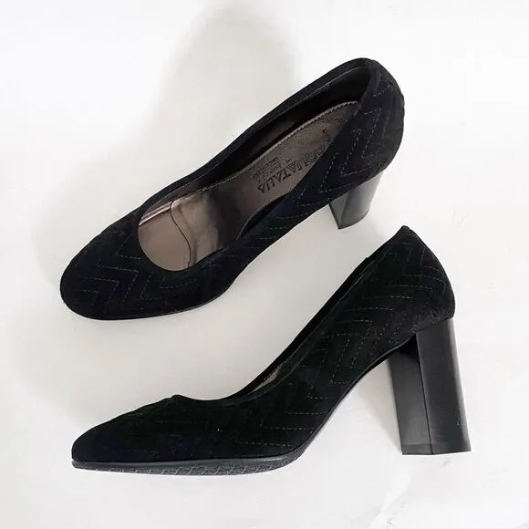 Aquitalia Black Quilted Round Toe Block Heels Black Size 6