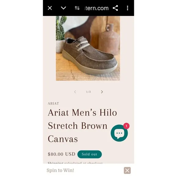 Ariat Men’s Hilo Stretch Brown Canvas size 11.5D