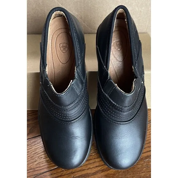 Ariat Shoes Women’s 7.5B Black Leather Steel Toe Work Clogs Slip Oil Resistant