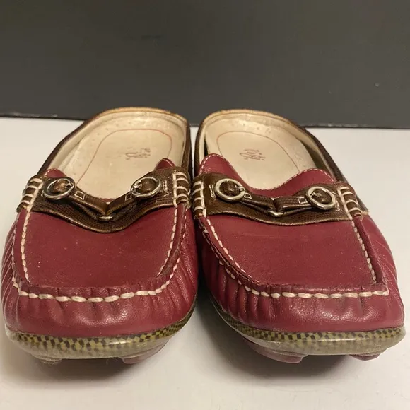 ASGI Red Leather Slip On Mule Loafer Shoes Size 8M