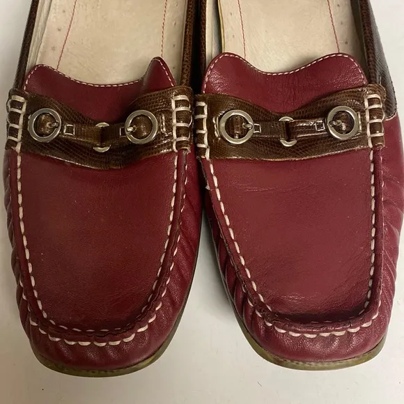 ASGI Red Leather Slip On Mule Loafer Shoes Size 8M