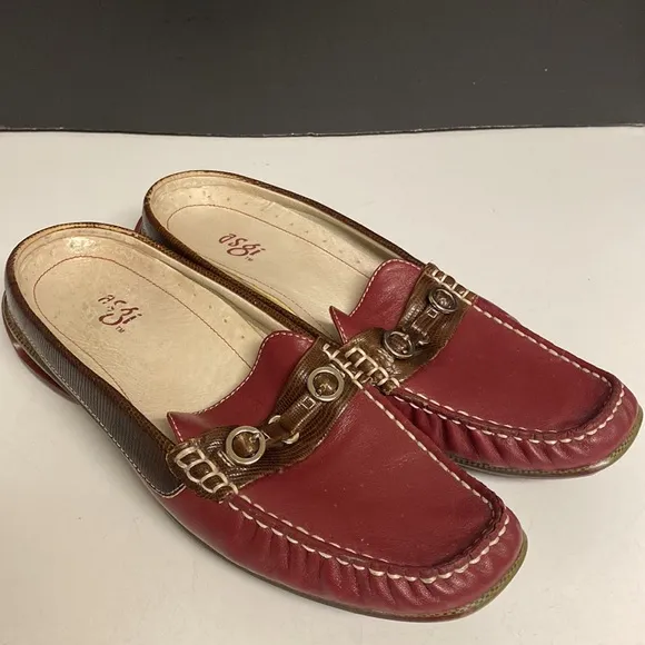 ASGI Red Leather Slip On Mule Loafer Shoes Size 8M