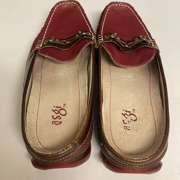 ASGI Red Leather Slip On Mule Loafer Shoes Size 8M