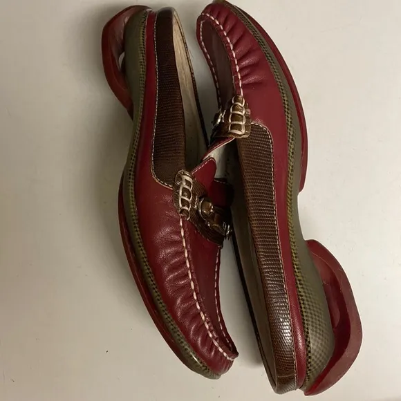 ASGI Red Leather Slip On Mule Loafer Shoes Size 8M