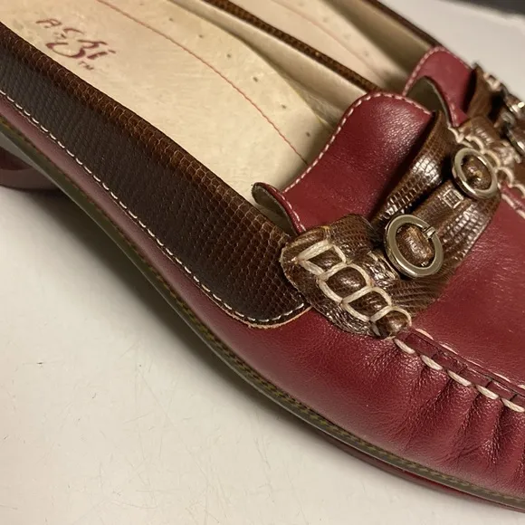 ASGI Red Leather Slip On Mule Loafer Shoes Size 8M
