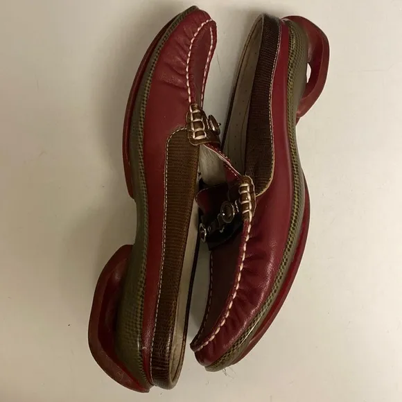 ASGI Red Leather Slip On Mule Loafer Shoes Size 8M