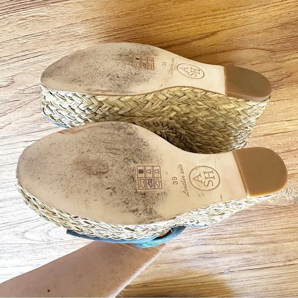 ASH Bahia Mules Womens Embroidered Platform Slides Heels Wedges Denim Jeans 39