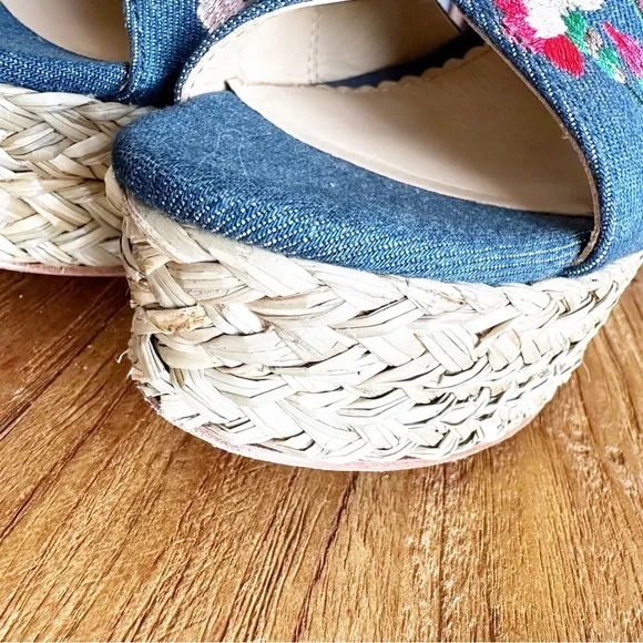 ASH Bahia Mules Womens Embroidered Platform Slides Heels Wedges Denim Jeans 39