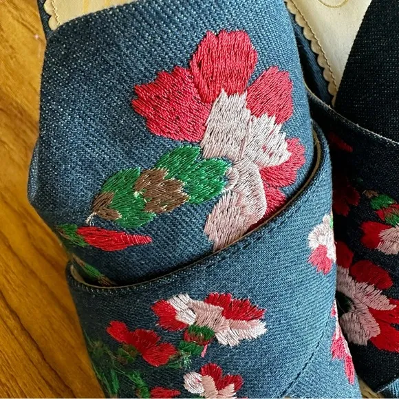 ASH Bahia Mules Womens Embroidered Platform Slides Heels Wedges Denim Jeans 39
