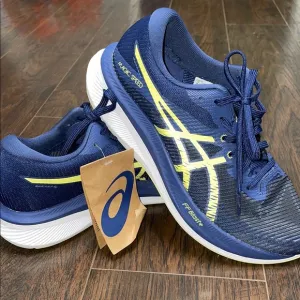 ASICS Blue and Yellow Athletic Shoes Performance Mesh