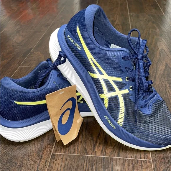 ASICS Blue and Yellow Athletic Shoes Performance Mesh