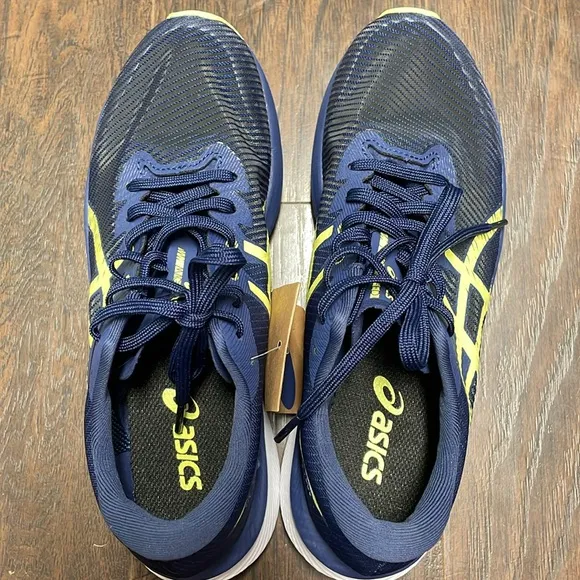 ASICS Blue and Yellow Athletic Shoes Performance Mesh