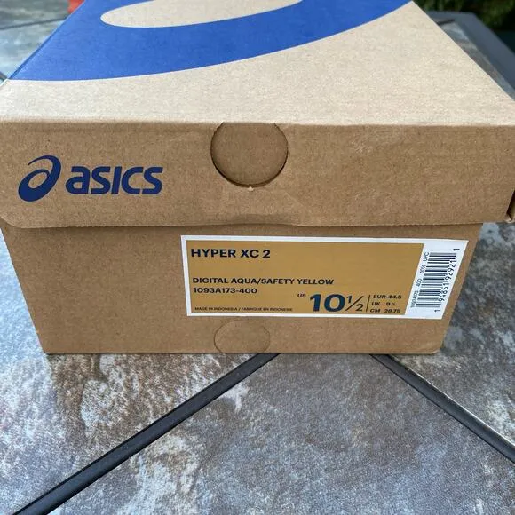 Asics HYPER XC 2 Track &amp; Field Shoes Digital Aqua/Safety Yellow Size 10.5