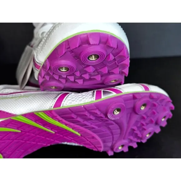 ASICS Womens Hyper-Rocketgirl 5 Track Shoes 9.5 White/Fuschia/Apple Green