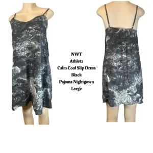 Athleta Calm Cool Slip Dress Black‎ Pajama Nightgown Large