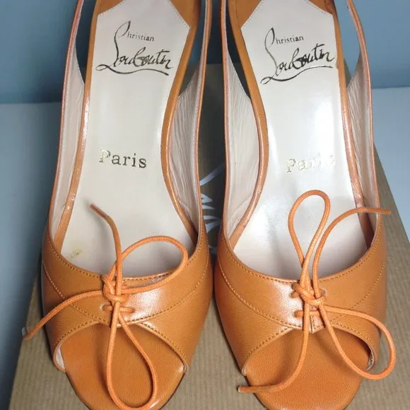 Authentic Christian Louboutin leather open toe pump LIKE NEW